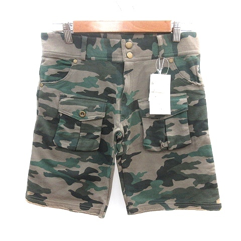 CHOU TE MER ハーフパンツ ショート ワーク カットワーク ダメージ加工 迷彩柄 カモフラ カーキ 緑 グリーン /AU ●RY レディース拍卖