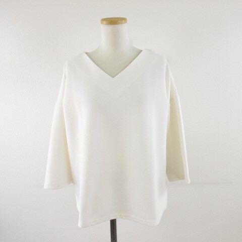 マーベラスバイピエロ marvelous by pierrot カットソー Vネック ストレッチ 七分袖 白 M *A86 レディース拍卖
