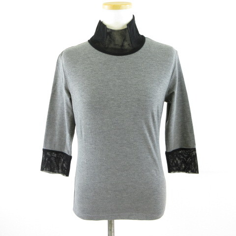 SUZUSHO ANNA カットソー 七分袖 ハイネック メッシュ グレー M *T668 レディース拍卖