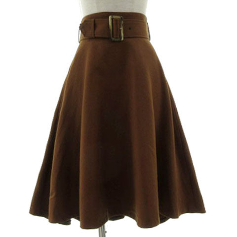 ジルスチュアート JILL STUART ドーリーフレアスカート 092-7220022 ミディ丈 ベルト付き 日本製 ウール混 ブラウン 茶 0 レディース拍卖