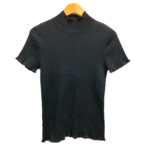 ダナキャランニューヨーク DKNY ニット セーター リブ ハイネック コットン 半袖 無地 P/S 黒 ブラック レディース拍卖