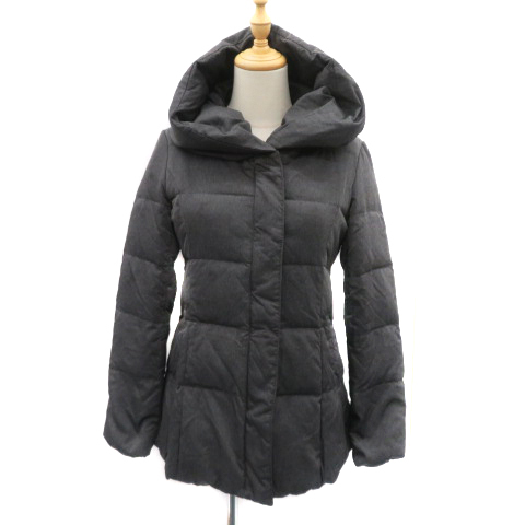 インディヴィ INDIVI ダウンジャケット ミドル丈 ジップアップ フード付き オーバーサイズ 38 M ダークグレー /YK9 レディース拍卖