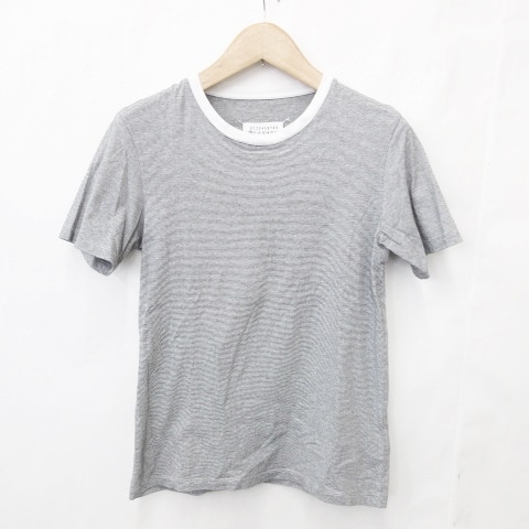 メゾンマルジェラ 10 Maison Margiela 10 Tシャツ カットソー 半袖 丸首 ボーダー 黒 白 ブラック ホワイト XS ★AA★ メンズ拍卖
