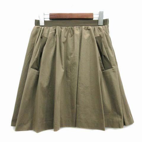 ランバンオンブルー LANVIN en Bleu フレア スカート ストレッチ タイプライター ミニ カーキ 36 レディース拍卖