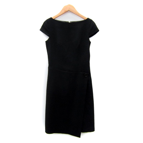 アンタイトル UNTITLED ワンピース ひざ丈 フレンチスリーブ ボートネック 無地 1 黒 ブラック /SY47 レディース拍卖
