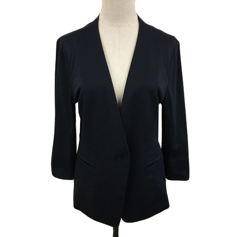 22オクトーブル 22 OCTOBRE ジャケット ノーカラー シングル 無地 七分袖 44 紺 ネイビー レディース拍卖