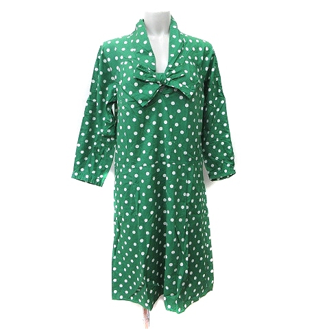 マリンフランセーズ LA MARINE FRANCAISE ワンピース ひざ丈 長袖 ドット 緑 グリーン /YI レディース拍卖