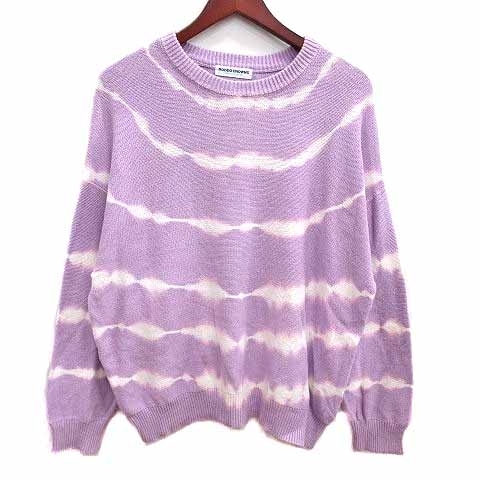 ロデオクラウンズ Rodeo Crowns ニット セーター ボーダー 長袖 FREE 紫 パープル 白 ホワイト /YK レディース拍卖