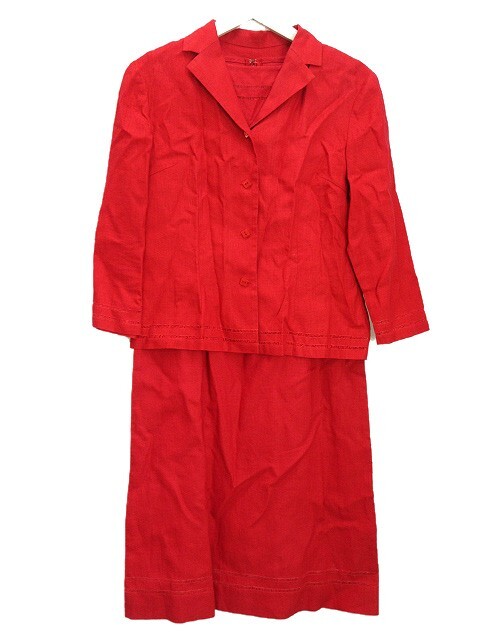 ランバン LANVIN La Collection リネン セットアップ ワンピース ジャケット 36 レッド 赤 麻 レディース拍卖