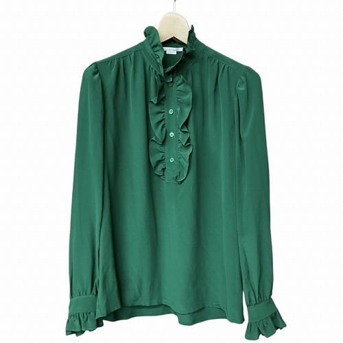 ステラマッカートニー STELLA McCARTNEY シルク フリル ブラウス シャツ 長袖 緑 グリーン 38 M位 ■GY41 レディース拍卖