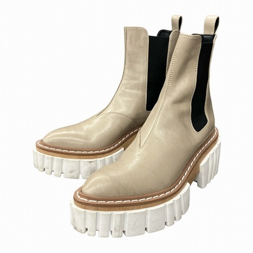 ステラマッカートニー STELLA McCARTNEY エミリー サイドゴア レザー ブーツ ベージュ 38.5 約25.5cm ■GY41 レディース拍卖
