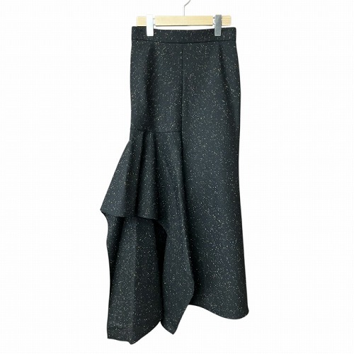 アレキサンダーマックイーン ALEXANDER MCQUEEN シルク混 ネップツイード フリル スカート アシンメトリー 黒 ブラック マルチカラー 38 ■拍卖