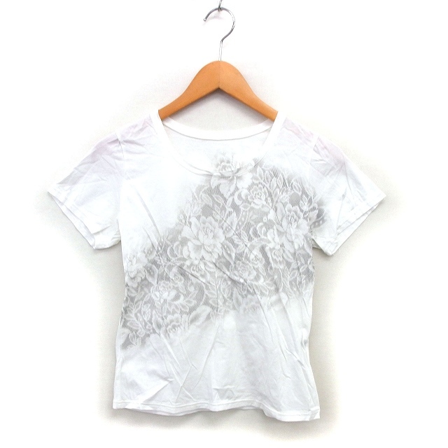 ネロ nero ラウンドネック カットソー Tシャツ プリント 花柄 コットン 綿 透け感 半袖 40 白 ホワイト /NT20 レディース拍卖