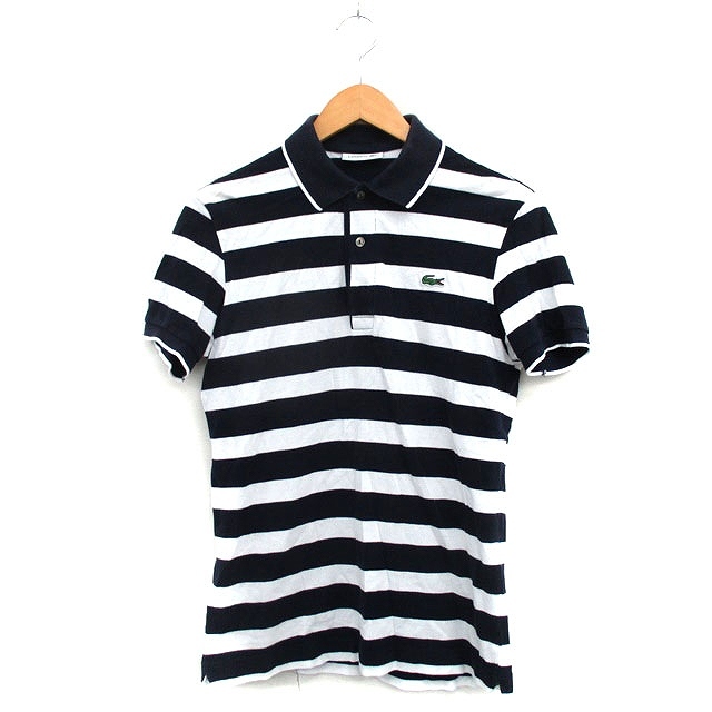 ラコステ LACOSTE 国内正規品 ポロシャツ 半袖 コットン ボーダー ワンポイント ロゴ 3 ネイビー 紺 /KT23 レディース拍卖