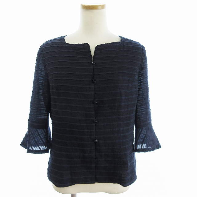 レリアン Leilian ジャケット ブルゾン ノーカラー 薄手 七分袖 紺 ネイビー 9 レディース拍卖