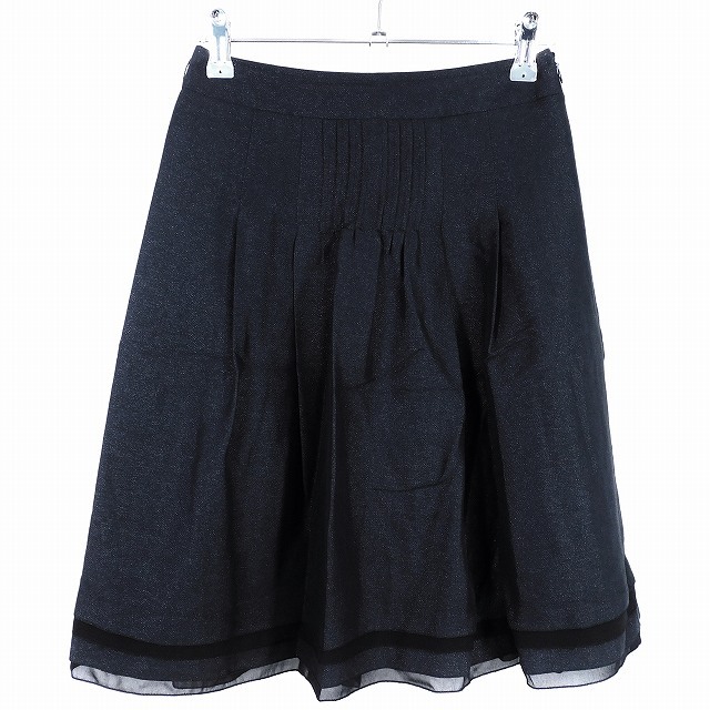 ナチュラルビューティー NATURAL BEAUTY フレアスカート ひざ丈 タック サイドファスナー ティアード ラメ 無地 34 黒 ブラック ボトムス /拍卖