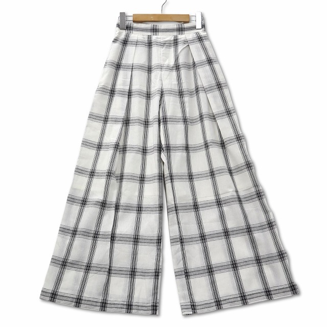 アズールバイマウジー AZUL by moussy ゴムウエスト チェック ワイドパンツ M ホワイト × ブラック レディース拍卖
