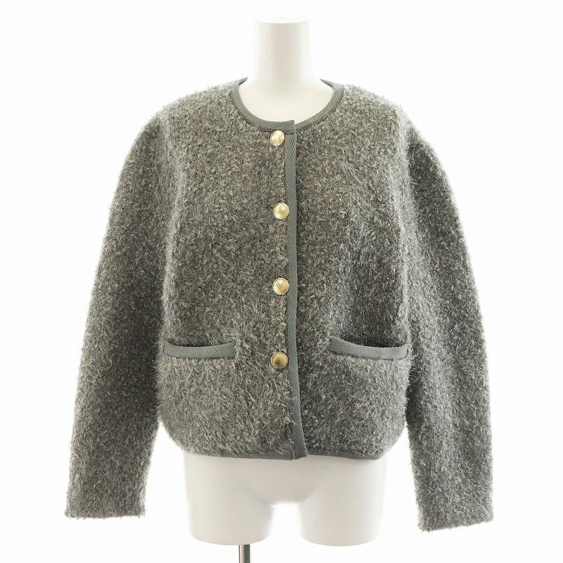 セルフォード CELFORD 24AW ファンシーヤーンダブルフェイスニットジャケット F シルバー色 CWNJ244046 /AN40 レディース拍卖