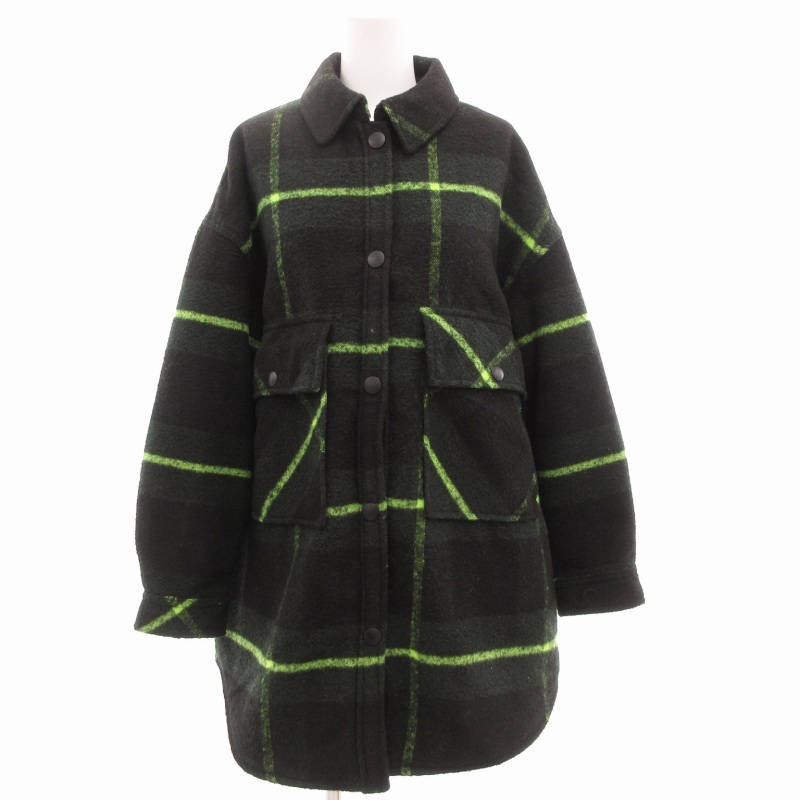 ザラ ZARA ランバージャック オーバーシャ??ツジャケット 中綿 チェック M 黒 ブラック 緑 グリーン 7522/047/500 /GV拍卖