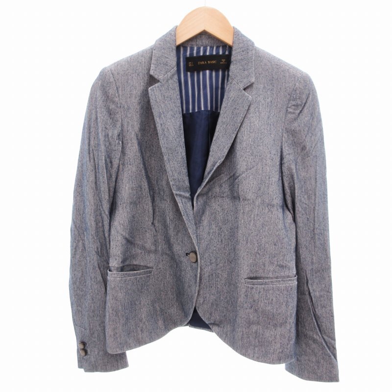 ザラ ベーシック ZARA BASIC テーラードジャケット シングル 総裏地 L グレー /UD レディース拍卖