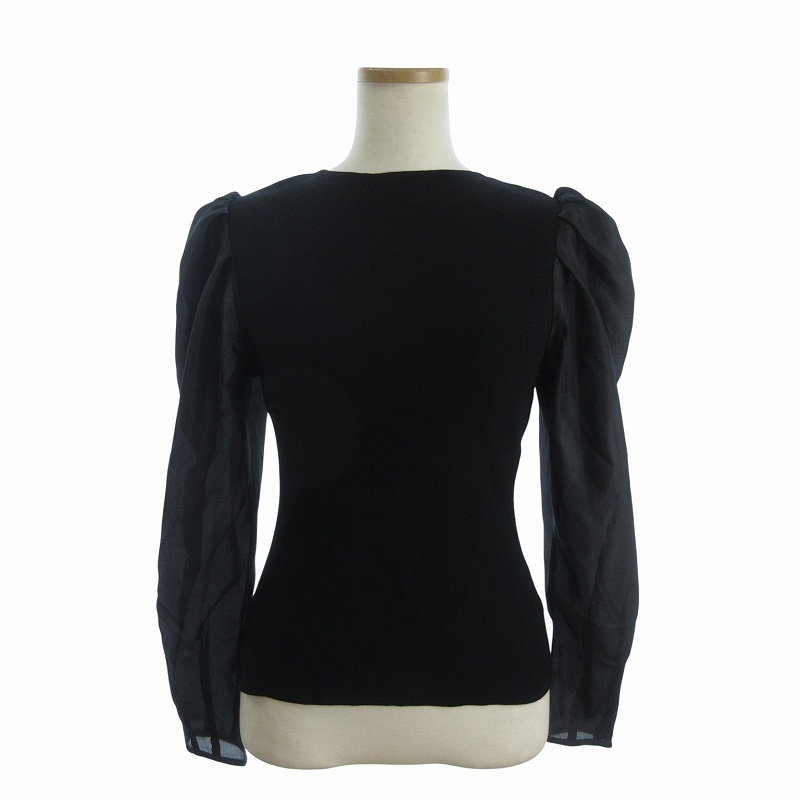 セルフォード CELFORD 23SS シースルースカラスリーブニット 長袖 切替 CWNT231100 黒 ブラック 36 レディース拍卖