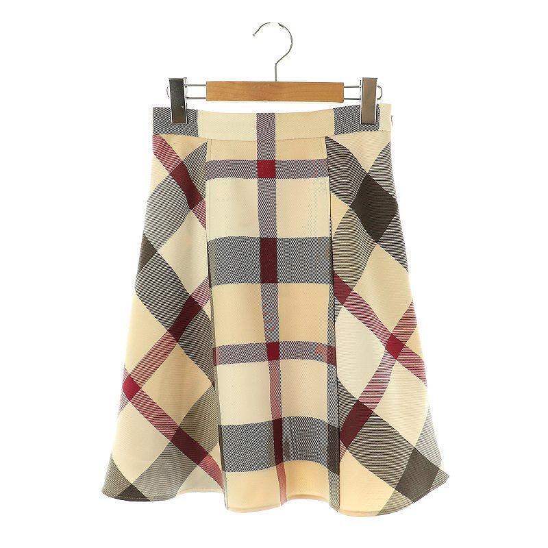 ブルーレーベルクレストブリッジ クレストブリッジチェッククロッシングビエラスカート フレア ひざ丈 34 ベージュ拍卖
