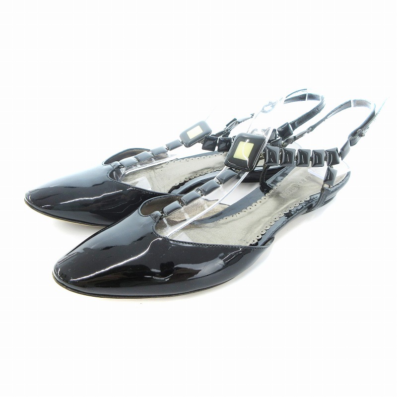 ジョルジオアルマーニ GIORGIO ARMANI サンダル シューズ ストラップ ポインテッドトゥ エナメル 36 黒 ブラック拍卖