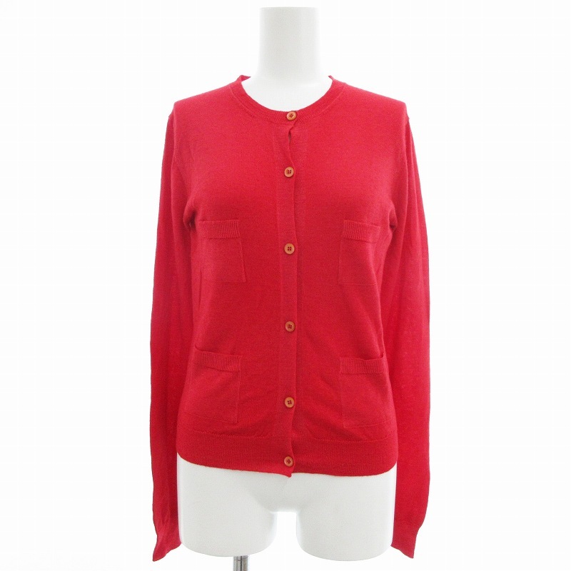 プラダ PRADA カーディガン リブニット切替 クルーネック フロントポケット ハイゲージ 赤 レッド ☆AA★ ■GY18 /OU レディース拍卖