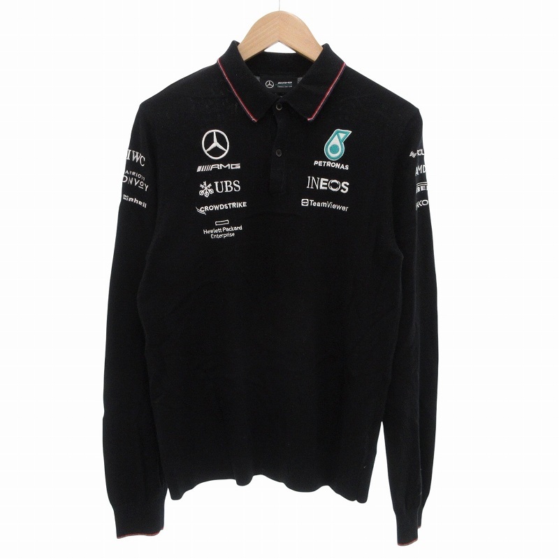トミーヒルフィガー TOMMY HILFIGER メルセデス AMG F1 ポロシャツ ニット ロゴ 刺繍 長袖 S 黒 ブラック /FF ■GY35 メンズ拍卖