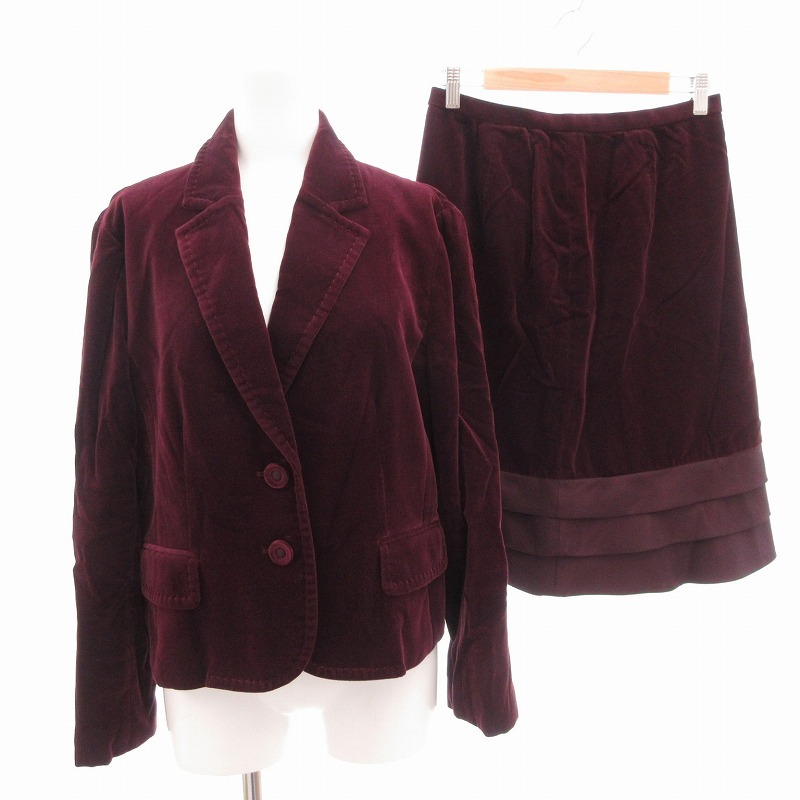 レリアン Leilian セットアップ フォーマル ジャケット 総裏地 シングル スカート ひざ丈 ベルベット 13 XL 紫拍卖