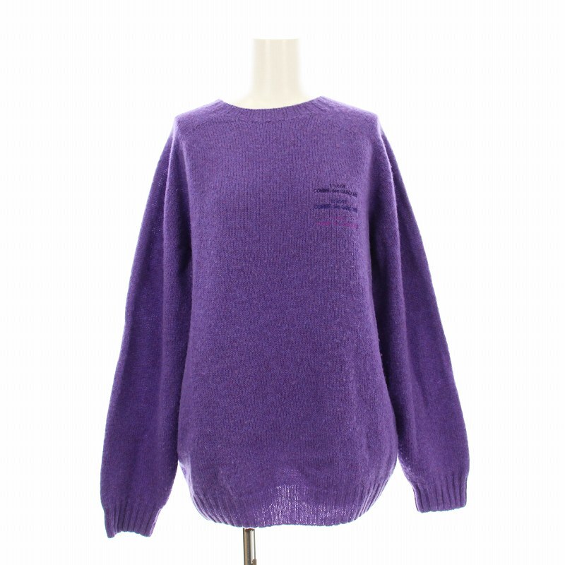 トリココムデギャルソン INVERALLAN AD2021 ニット セーター 長袖 クルーネック ロゴ刺繍 ウール M 紫 パープル TH-N001拍卖