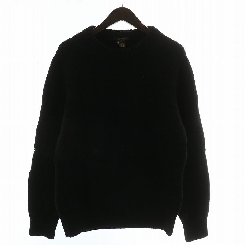 ルイヴィトン LOUIS VUITTON イタリア製 ダミエ ニット セーター ウール 長袖 クルーネック チェック柄 XL 黒 ブラック拍卖