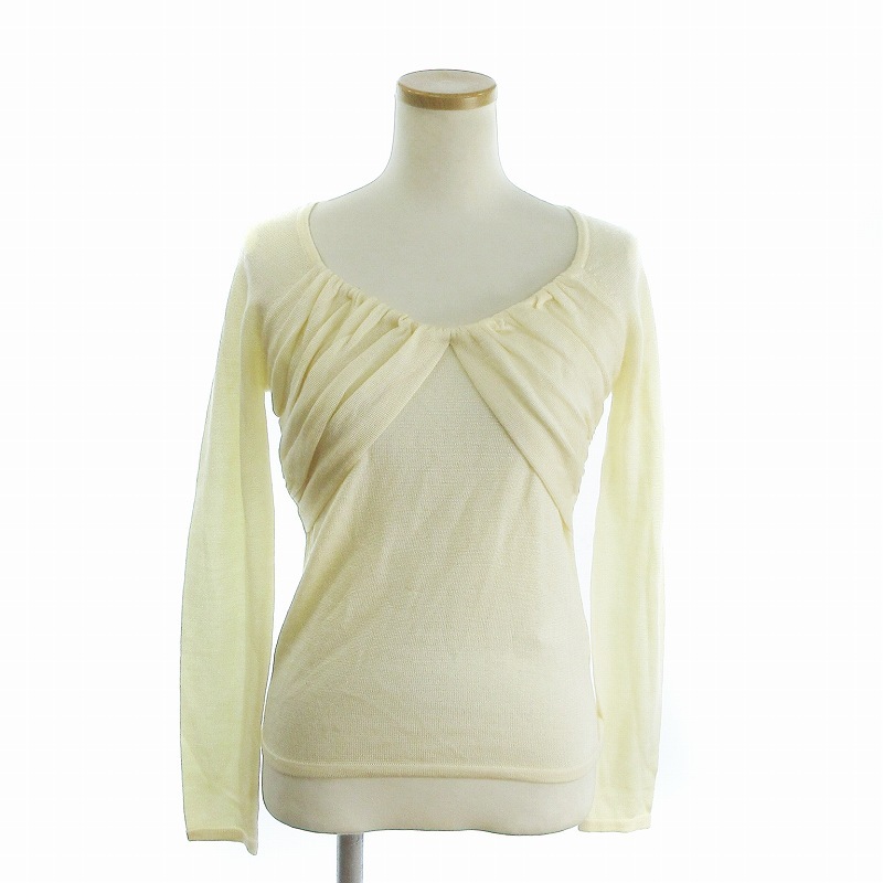 ピンキー&ダイアン ピンダイ PINKY&DIANNE ニットソー カットソー 長袖 Uネック 無地 アイボリー 38 レディース拍卖