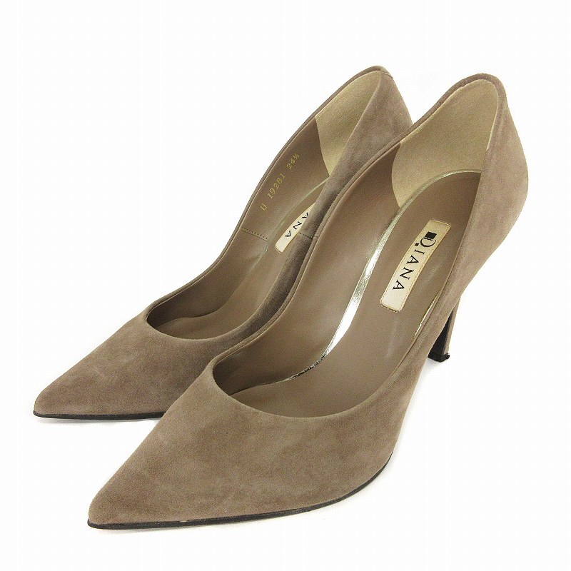 ダイアナ DIANA パンプス ハイヒール スエード ポインテッドトゥ 24.5cm ベージュ レディース拍卖