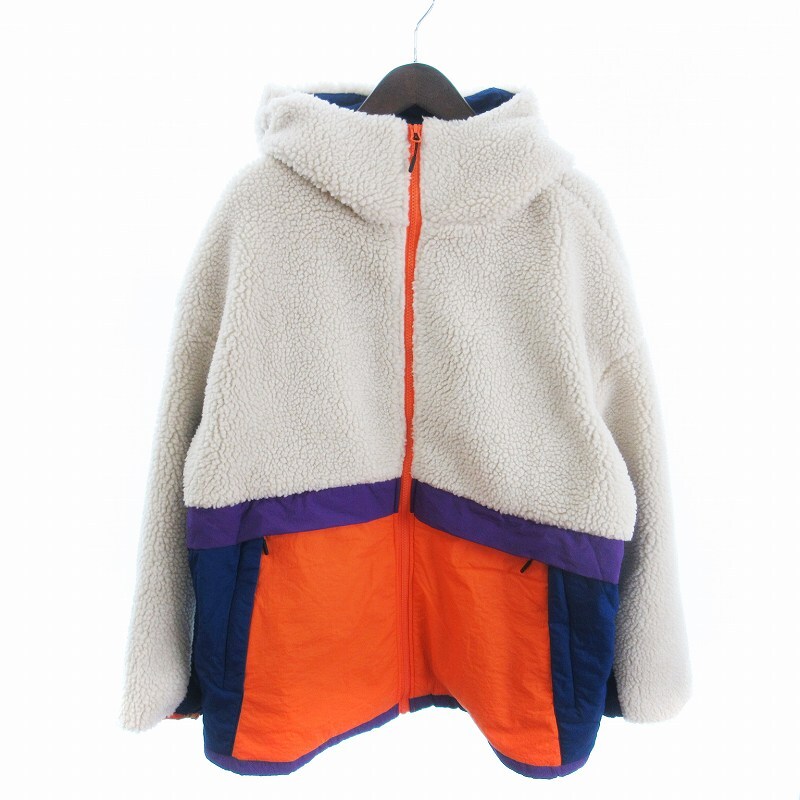 エイチ&エム H&M 美品 フリースジャケット サイドジップポケット 無地 切替 アイボリー M メンズ拍卖