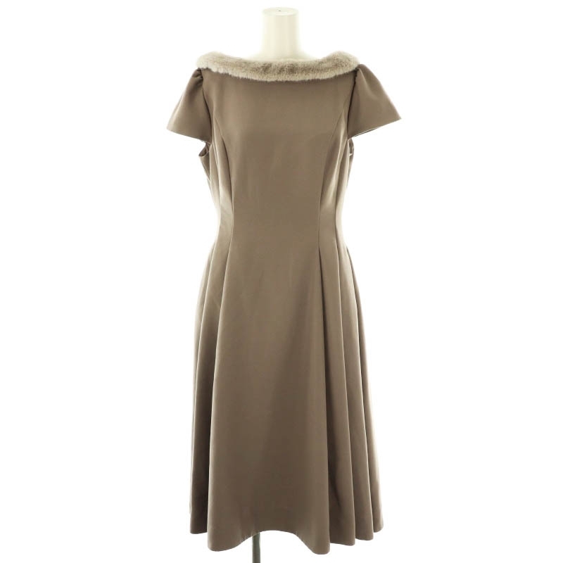 セルフォード CELFORD 24AW ファー付半袖ワンピース 38 モカブラウン /MI ■OS レディース拍卖