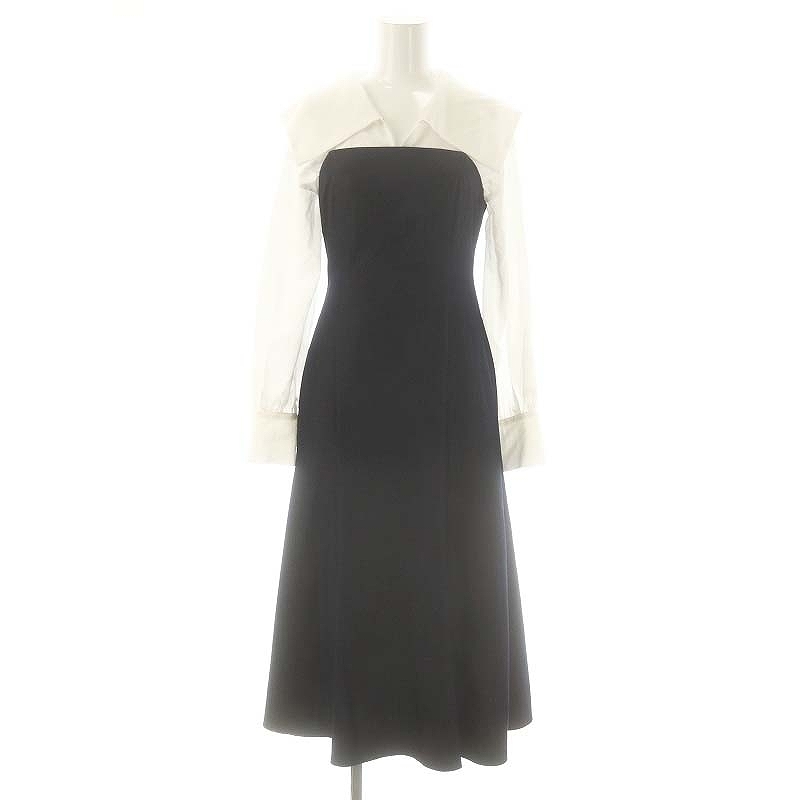 マーキュリーデュオ MERCURYDUO 23SS シャツドッキング配色ワンピース 長袖 ロング S 白 紺 /NR ■OS レディース拍卖