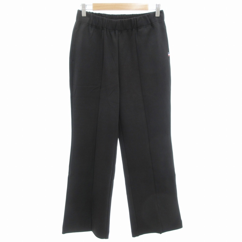 未使用品 パーソンズ PERSON'S タグ付き イージーパンツ ロゴ刺繍 ストレッチ 裾スリット L 黒 ブラック /GV レディース拍卖