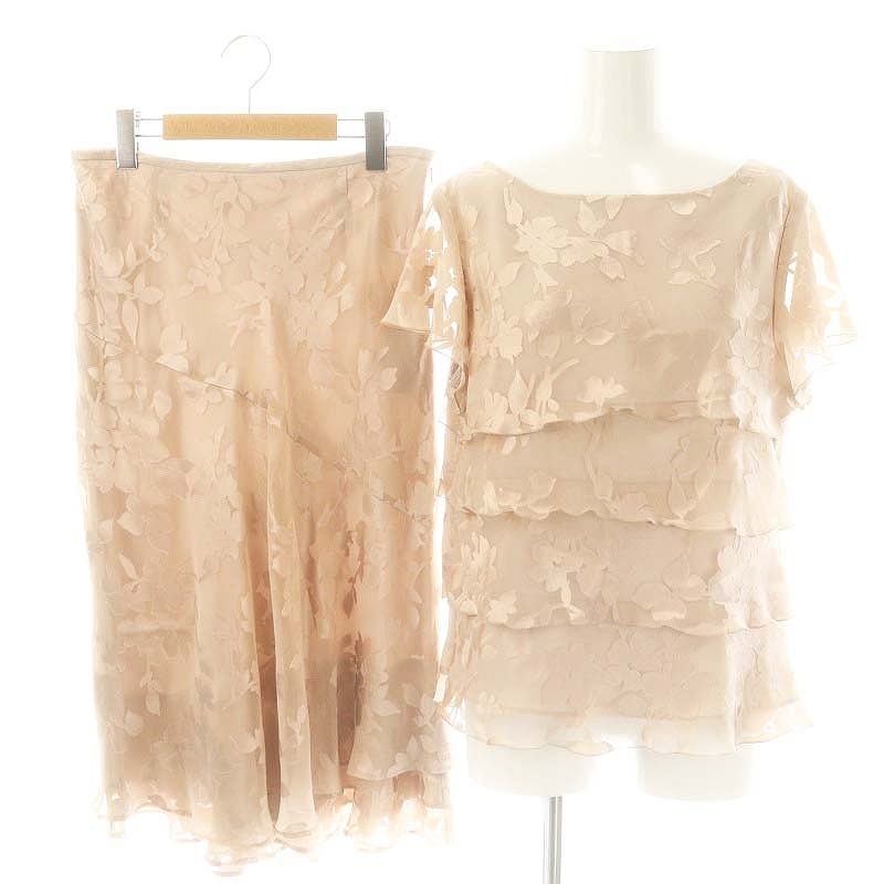 23区 オンワード樫山 花柄 フリル ブラウス スカート セットアップ 44 スモークピンク /ES ■OS レディース拍卖