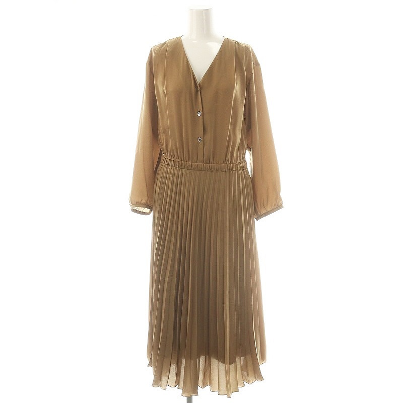 インディヴィ INDIVI プリーツ ワンピース 長袖 ロング 38 M ブラウン /SY ■OS レディース拍卖