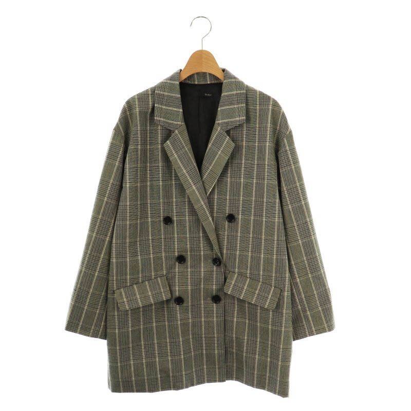 ヘザー Heather 千鳥格子 ダブルテーラードジャケット F グレー 黒 黄色 /MI ■OS レディース拍卖