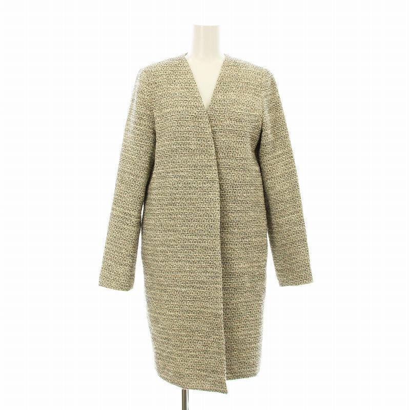 セオリーリュクス theory luxe LUNAR LINDI ツイード ノーカラーコート ミドル丈 トッパー 38 黒 ブラック 白 ホワイト 8109600拍卖