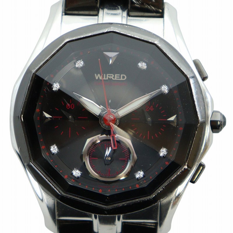 ワイアード WIRED 腕時計 ウォッチ クォーツ 黒文字盤 クロノグラフ カットガラス ロゴ 黒 ブラック 7T11-0AT0 ■GY18 /MQ レディース拍卖
