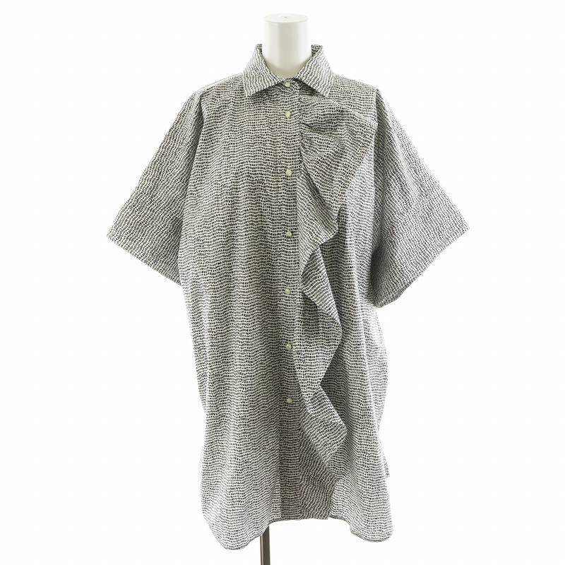 マックスマーラ MAX MARA シャツワンピース 総柄 半袖 ひざ丈 36 白 ホワイト 黒 ブラック 122126926 /AN21 レディース拍卖