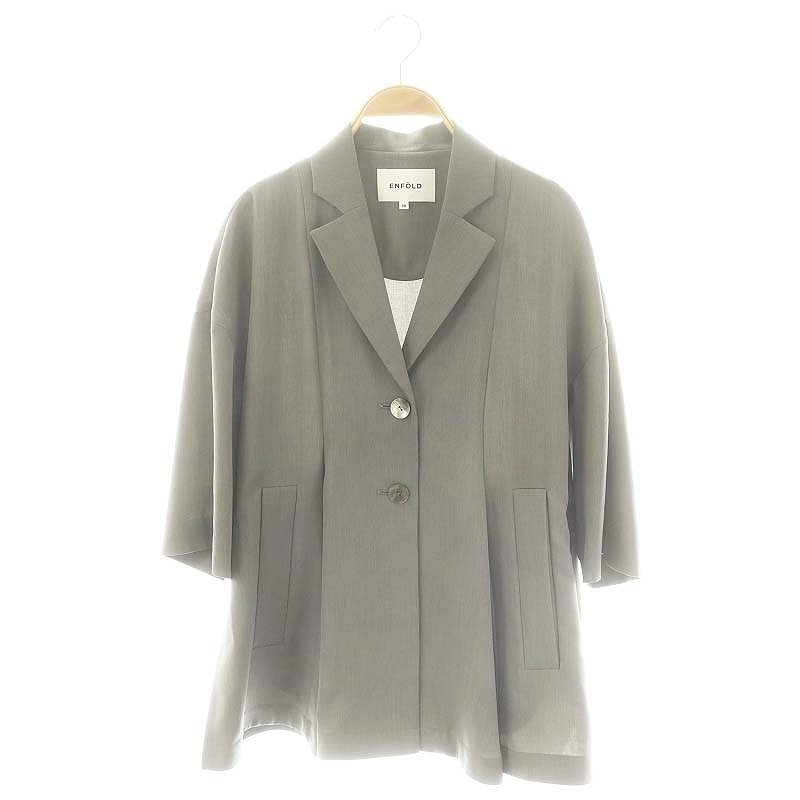 エンフォルド ENFOLD 24SS ボックスジャケット BOX JACKET ブレザー シングル 七分袖 スリット 36 S グレー /YQ ■OS レディース拍卖