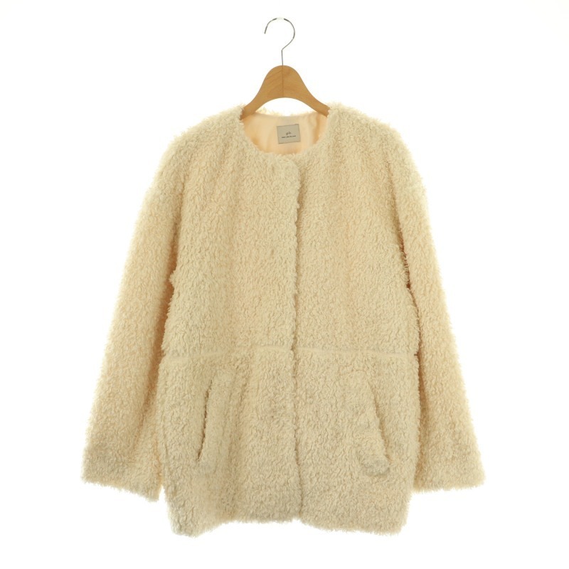 グリーンレーベルリラクシング ユナイテッドアローズ green label relaxing ノーカラーボアブルゾン ジャケット 総裏地 アイボリー /DO ■O拍卖