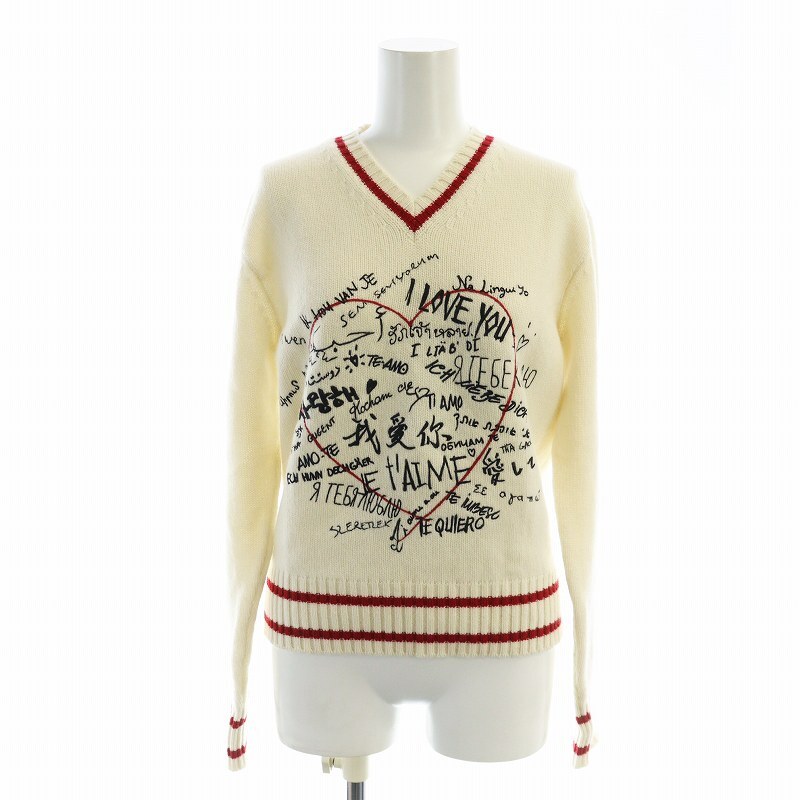 クリスチャンディオール Christian Dior 20AW ニット セーター 長袖 ロゴ カシミヤ Vネック 34 XS アイボリー 054S91AM052拍卖