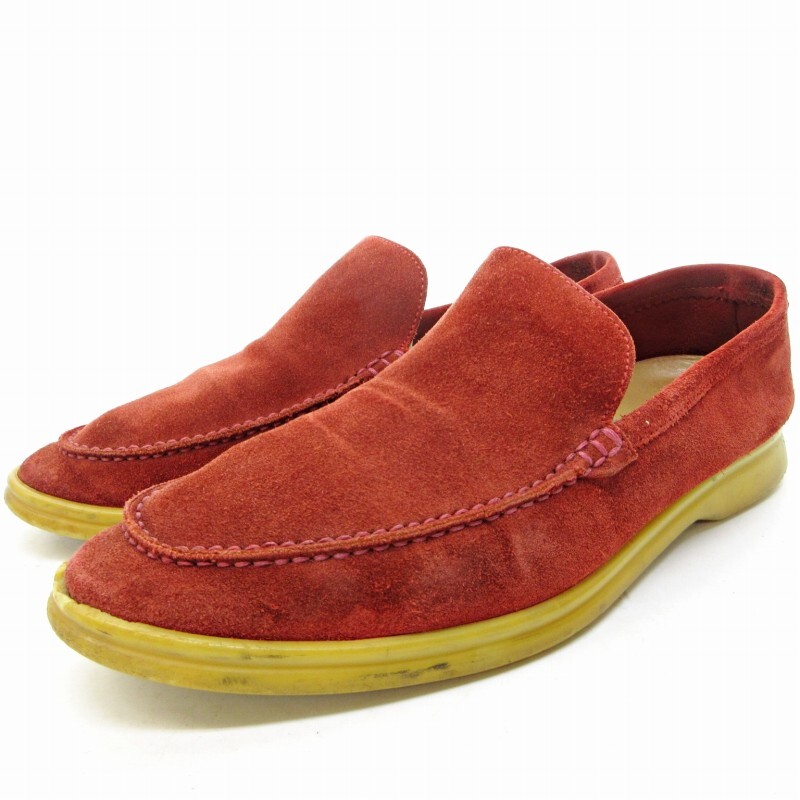 ロロピアーナ Loro Piana スエード スリッポン ローファー シューズ イタリア製 赤 レッド 42 約26.5cm 0618 IBO73 メンズ拍卖