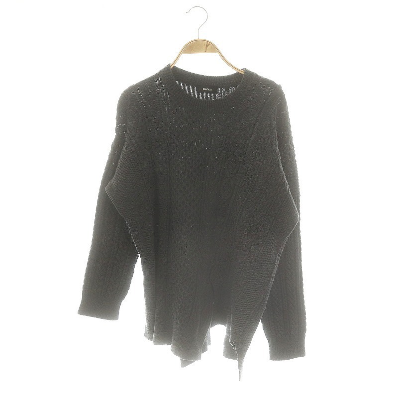 ズッカ zucca ウール混 ケーブルニット セーター 変形 長袖 M ダークグレー /DF ■OS レディース拍卖