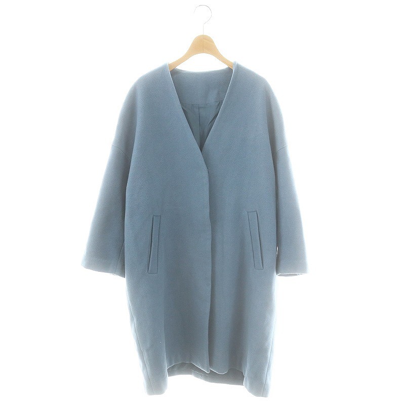 ミラオーウェン Mila Owen ノーカラー コート ウール混 F 青 /MI ■OS レディース拍卖